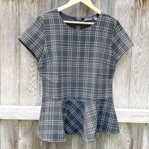 Halogen Nordstrom Peplum Plaid Top Black Size Med